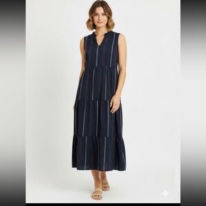 Chico's Navy Maxi Dress with Subtle Stripes Sz Medium